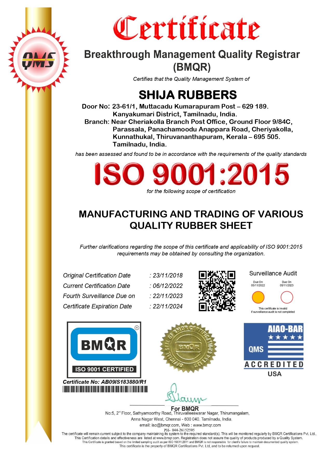 ISO 9001 Certification Shija Rubbers